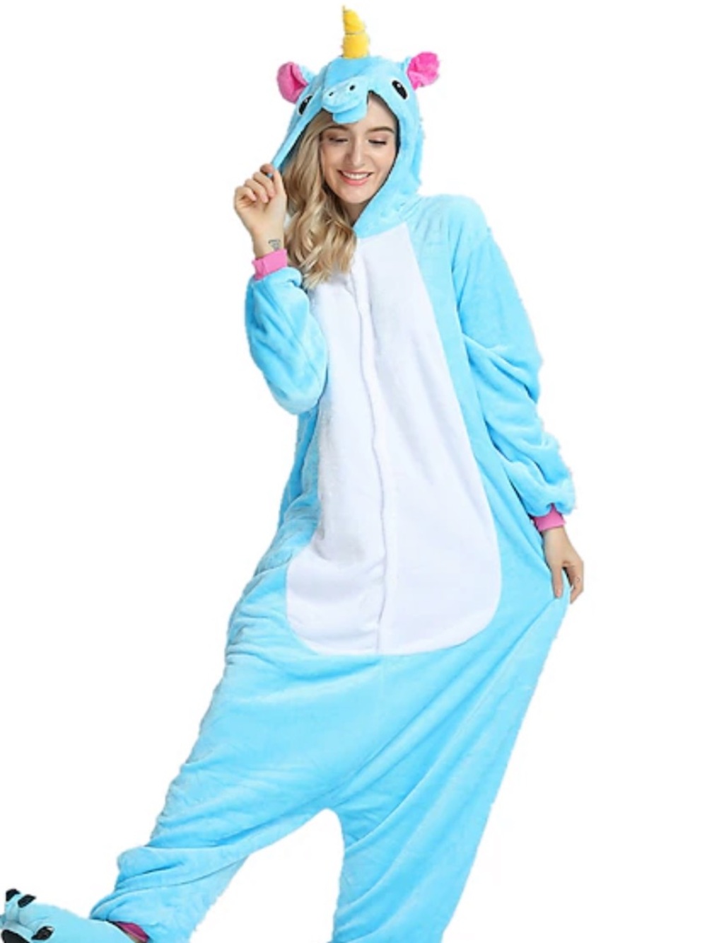 Blue Unicorn Hooded Onesie Jumpsuit - Plush Women's Romper